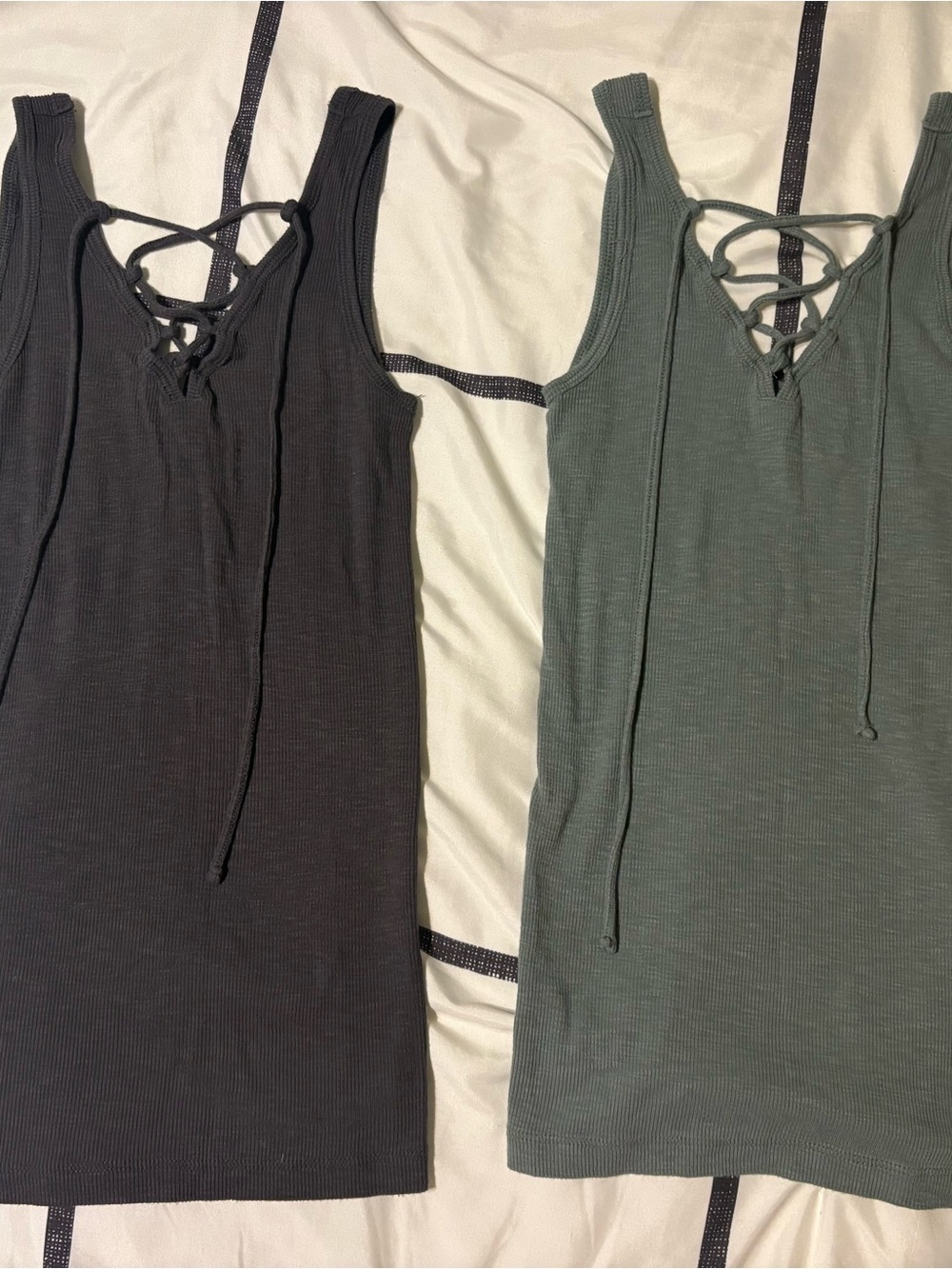 Aerie Lace-Up Tank Tops in Green and Gray